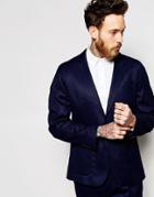 Asos Slim Jacket In Navy - Navy