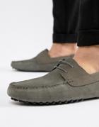 Asos Design Driving Shoes In Gray Suede With Lace