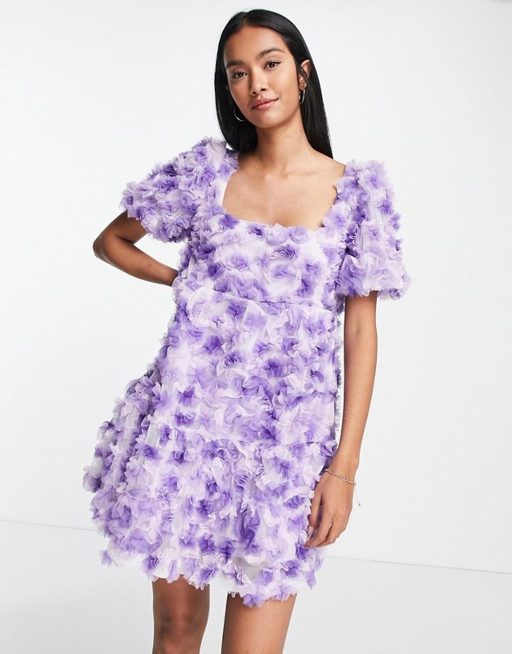 Lost Ink Back Detail Textured Mini Smock Dress In Purple