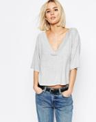 Weekday Deep V -neck Top - Dark Melange