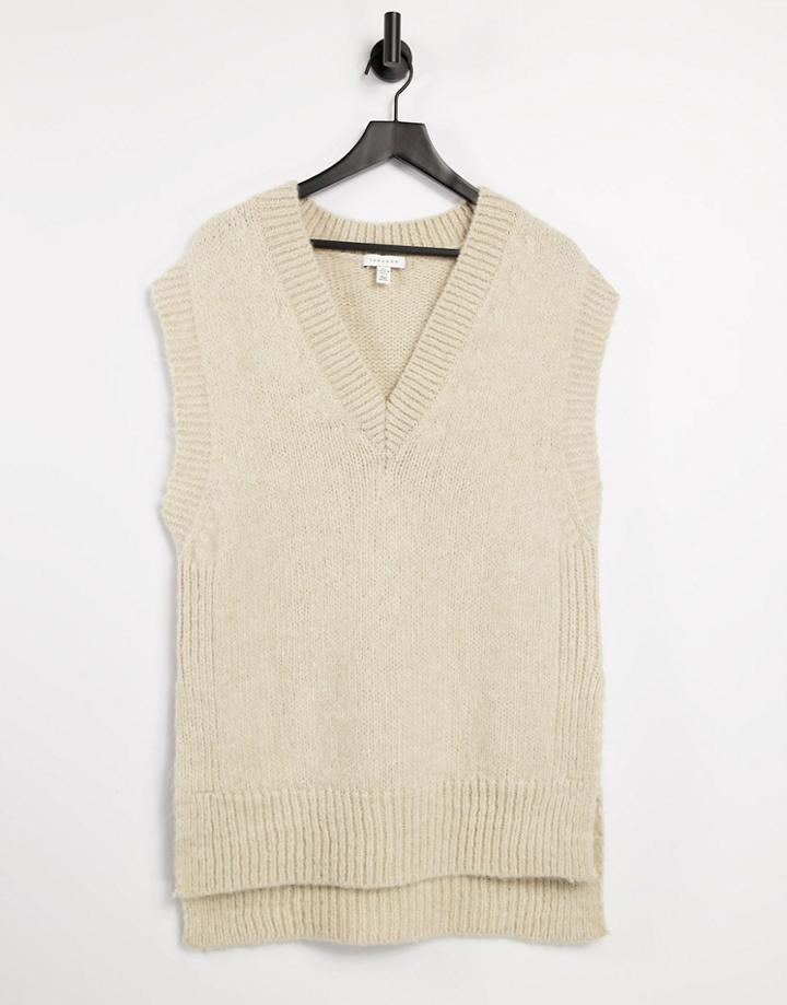 Topshop Sleeveless Knit Sweater In Beige-neutral