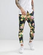 Asos Design Super Skinny Pants In Navy Floral Print - Navy