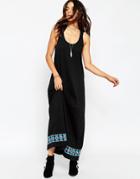 Asos Swing Maxi Dress With Embroidered Tape Trim - Black