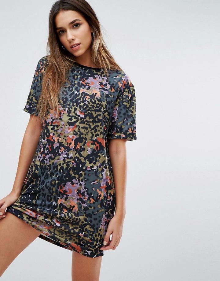 Missguided Leopard Print Camo T-shirt Dress - Multi