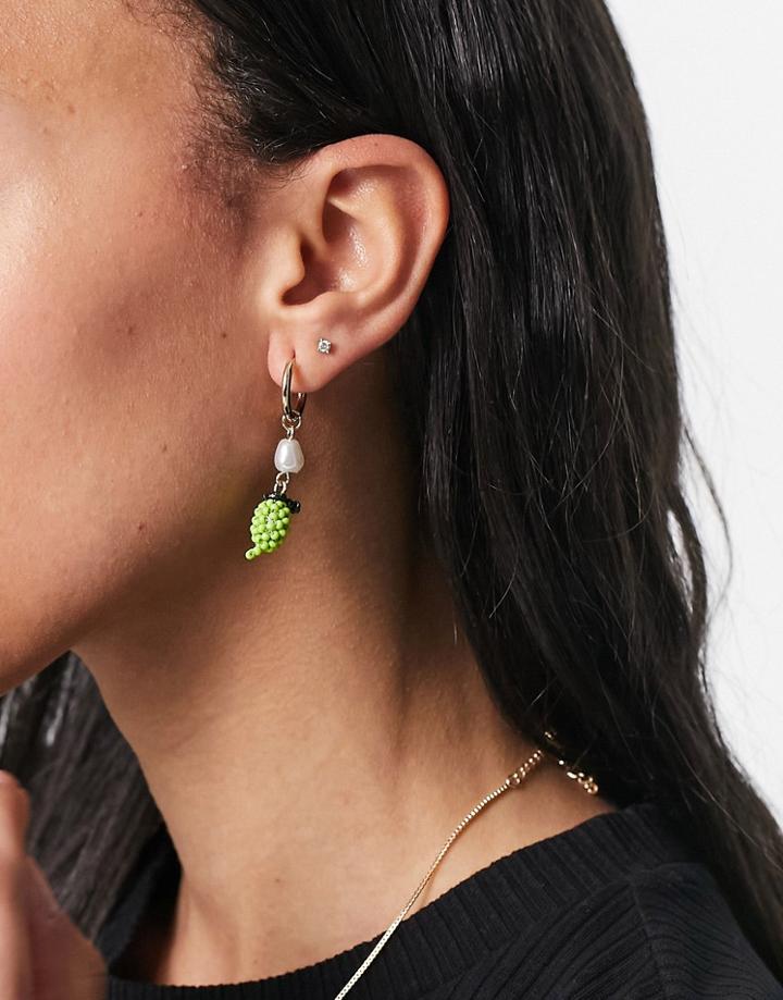 Asos Design Hoop Earrings With Beaded Citrus Fruit Drop In Gold Tone