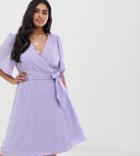 Fashion Union Plus Wrap Dress With Ruched Sleeves - Purple