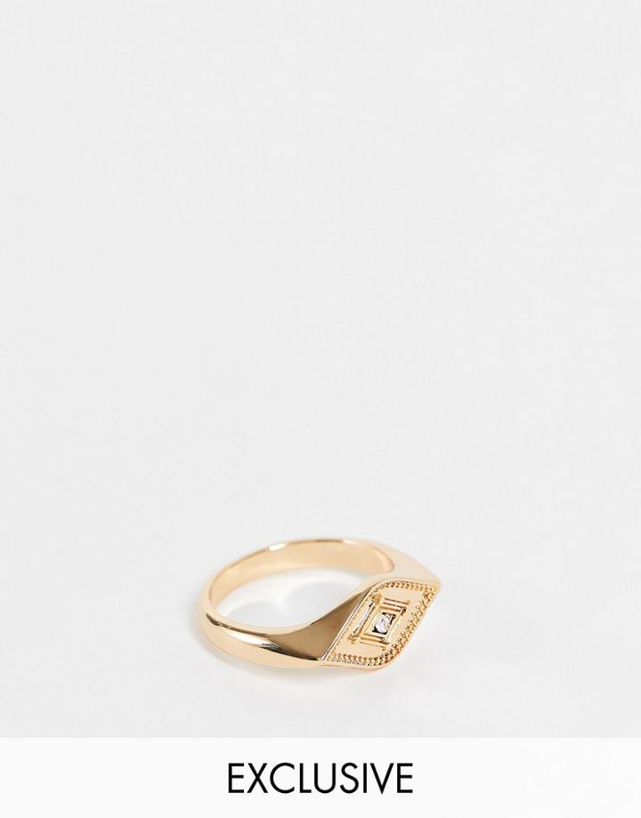 Reclaimed Vintage Inspired Eye Signet Ring In Gold