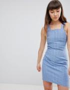 Daisy Street Pinafore Dress In Check - Blue