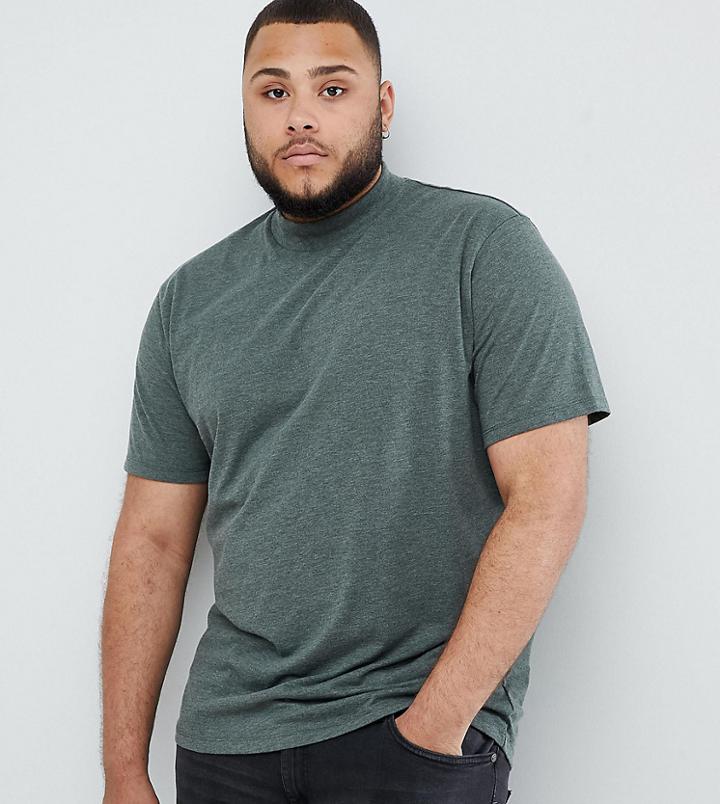 Asos Design Plus Relaxed Fit T-shirt With Turtleneck - Green