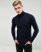 Esprit Cashmere Mix Sweater With Half Zip Neck - Navy