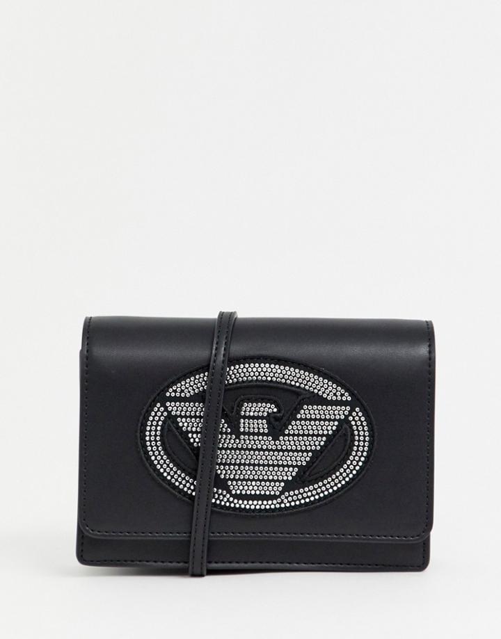 Emporio Armani Glitter Logo Cross Body Bag - Black