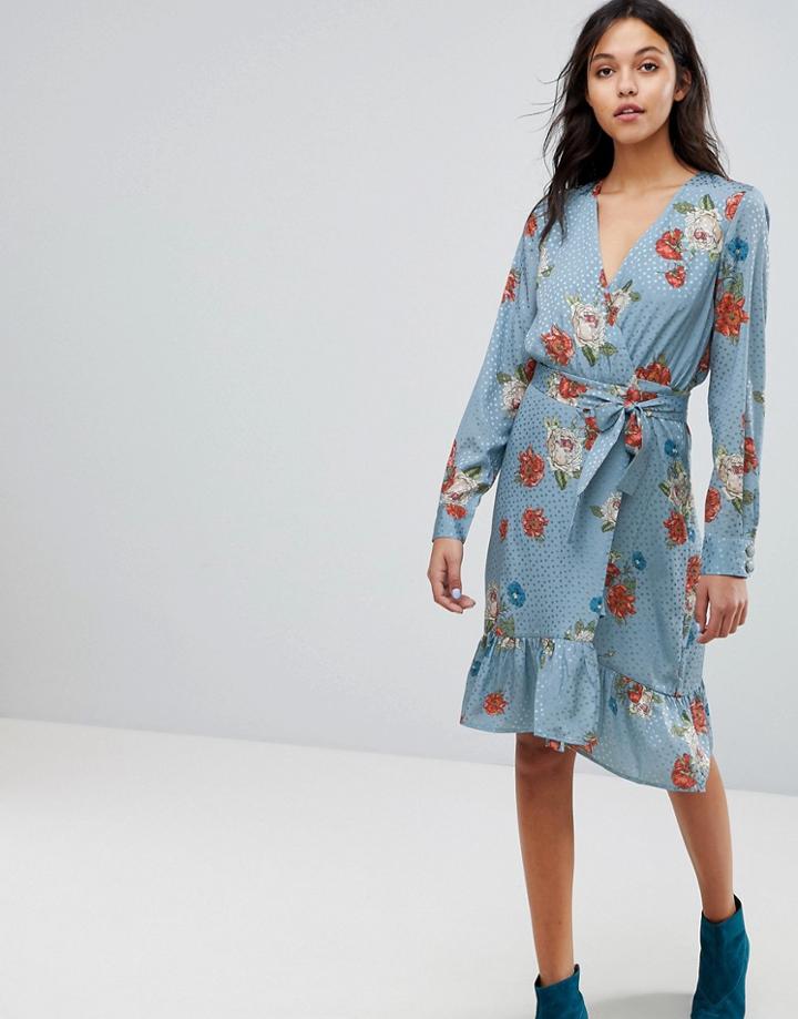 Gestuz Floral Printed Wrap Dress - Blue