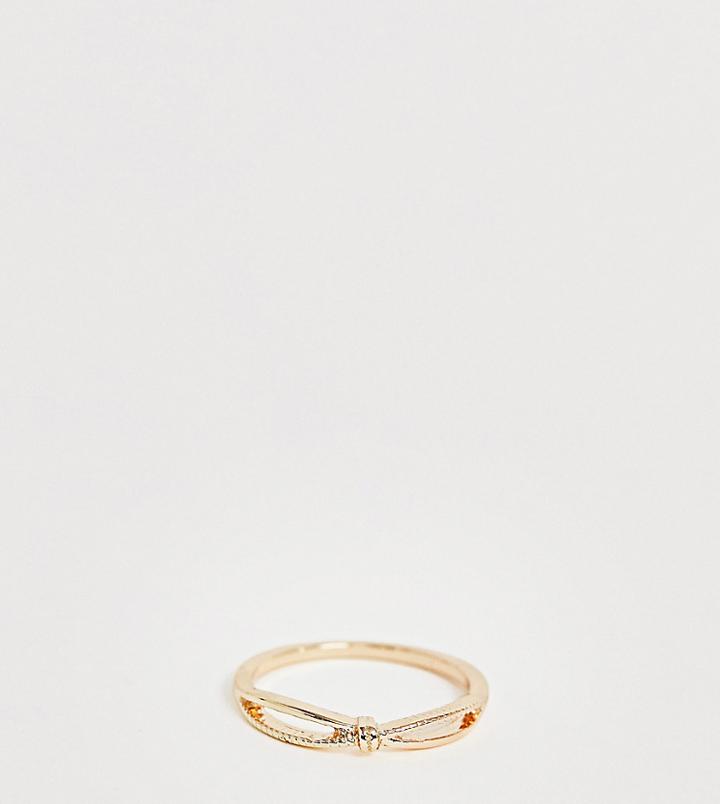 Asos Design Curve Thumb Ring In Knotted Cross Twist Design In Gold