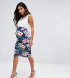 Asos Maternity Over The Bump Longer Line Midi Skirt In Floral Print - Navy