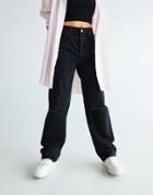 Bershka Dad Jeans With Rip Detail In Black