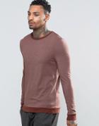 Asos Muscle Long Sleeve T-shirt With Contrast Rib Hem And Cuffs - Brown
