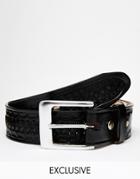 Reclaimed Vintage Woven Black Leather Belt - Black