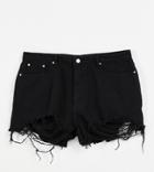 Missguided Plus High Waisted Denim Shorts With Frayed Hem In Black