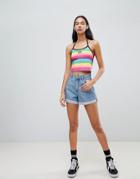 Lazy Oaf Halter Neck Top In Rainbow Stripe - Multi