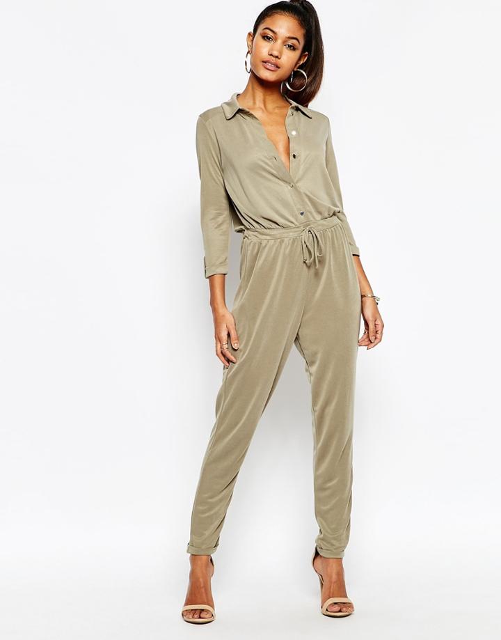 Lipsy Lightweight Jumpsuit With Drawstring Waist - Khaki