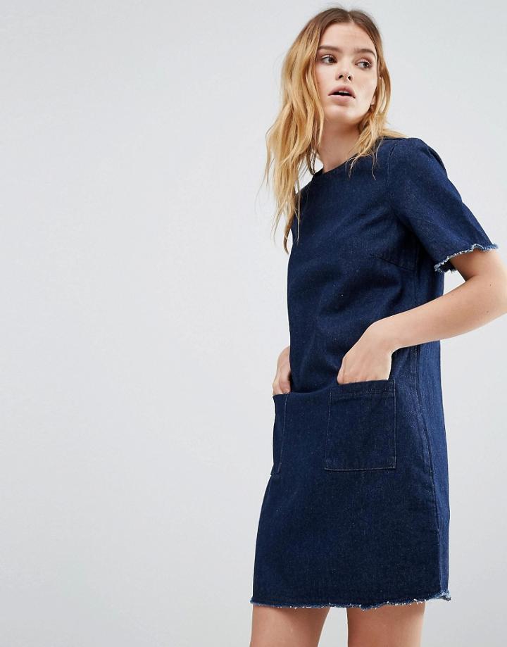 Native Youth Denim Raw Edge Dress - Blue