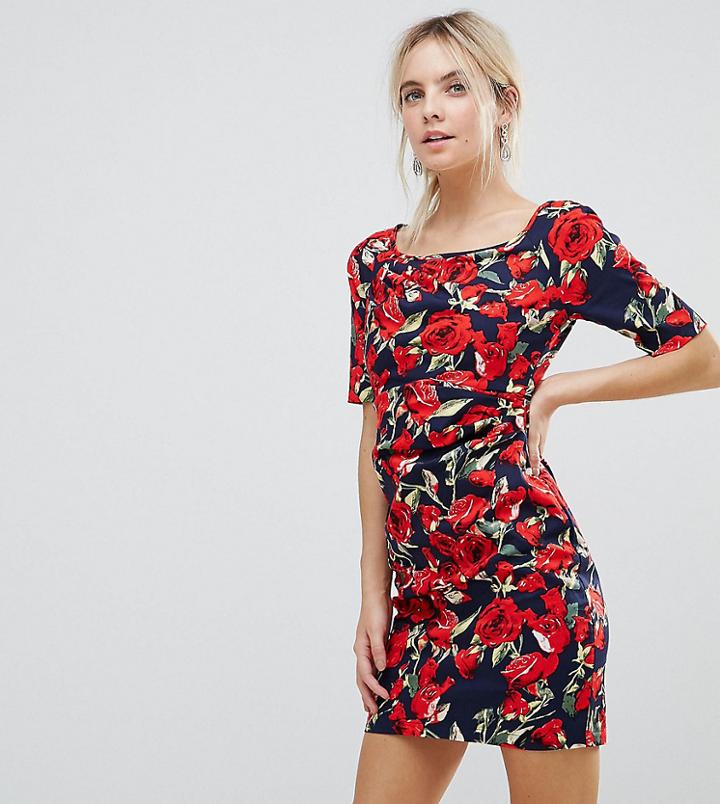 Uttam Boutique Petite Floral Front Gathering Dress-multi