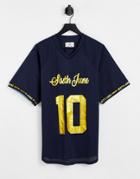 Sixth June Oversized Mesh Jersey T-shirt In Navy With Gold Logo Print