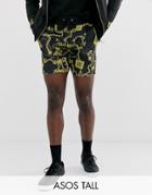 Asos Design Tall Two-piece Poly Tricot Skinny Shorts In Baroque Print-black