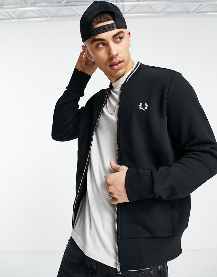 Fred Perry Zip Up Bomber Sweatshirt In Black