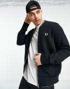 Fred Perry Zip Up Bomber Sweatshirt In Black