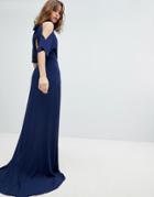 Tfnc High Neck Maxi Bridesmaid Dress With Fishtail - Navy
