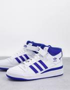 Adidas Originals Forum Mid Sneakers In White And Blue