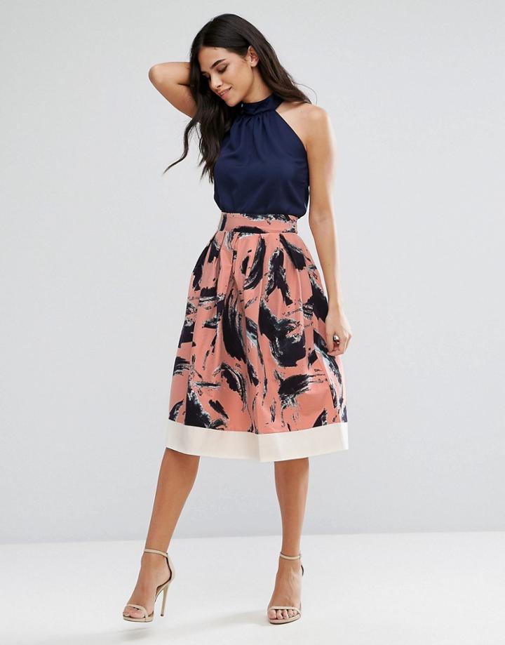 Vesper Graphic Print Skater Skirt - Orange