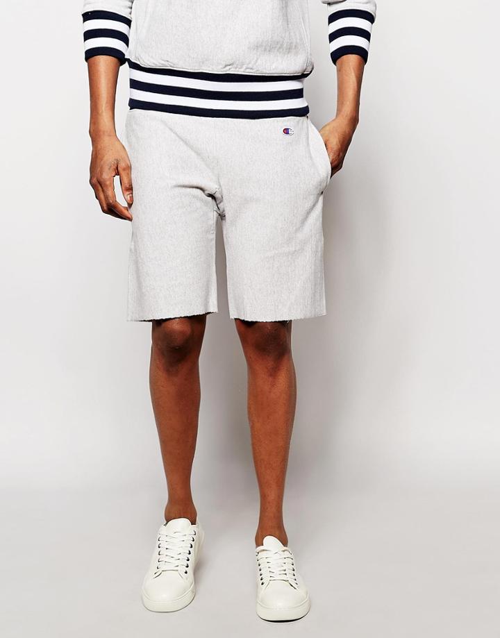 Champion Sweat Shorts With Contrast Ribbed Hem - Gray