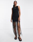 Asos Design Racer Front Tank Midi Dress With Fringe In Black