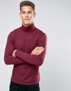 Lindbergh Long Sleeve Top With Roll Neck In Burgundy - Red