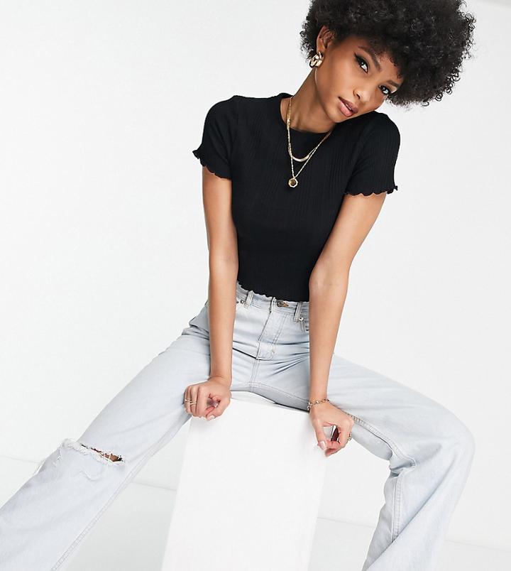 Asos Design Tall Slim Fit T-shirt With Lettuce Edge In Mixed Rib In Black