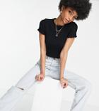 Asos Design Tall Slim Fit T-shirt With Lettuce Edge In Mixed Rib In Black