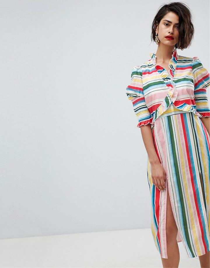 Vero Moda Stripe Midi Dress With Side Splits - Multi