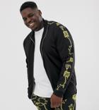 Asos Design Plus Two-piece Poly Tricot Track Top In Stripe & Baroque Print - Black