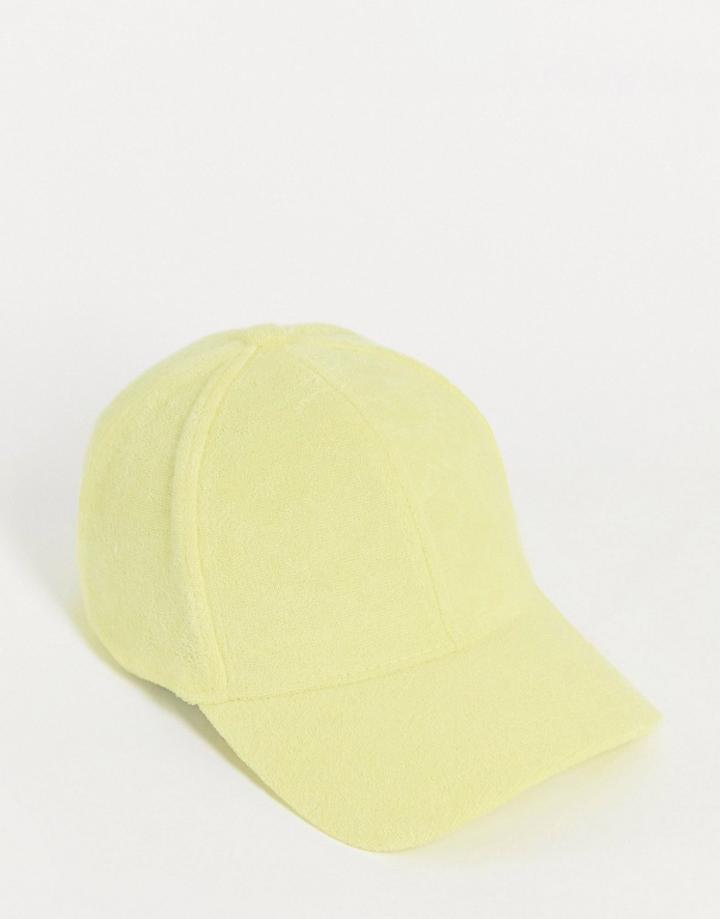Asos Design Terrycloth Baseball Cap In Lemon-yellow