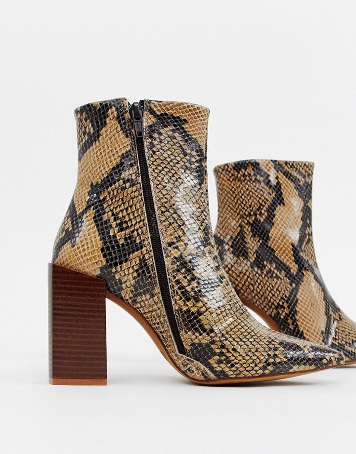 Depp Leather Snake Block Heeled Boots - Beige
