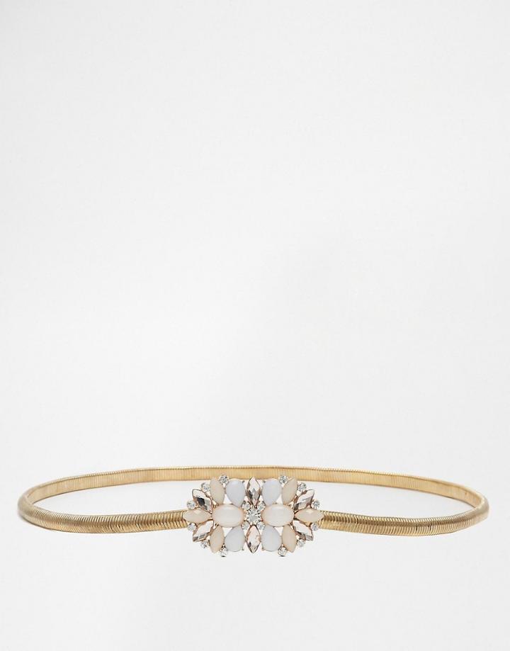 New Look Stretch Chain Jewel Clasp Belt - Gold