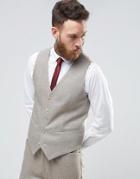 Asos Wedding Skinny Suit Vest In Herringbone In Oatmeal Wool Blend - Beige