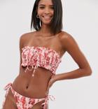 Unique21 Shirred Tie Dye Bandeau Bikini Top - Pink