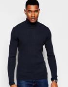 Asos Roll Neck Ribbed Sweater - Navy
