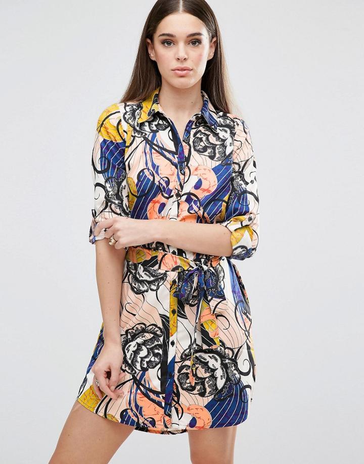 Ax Paris Multi Print Belted Shirt Dress - Multi