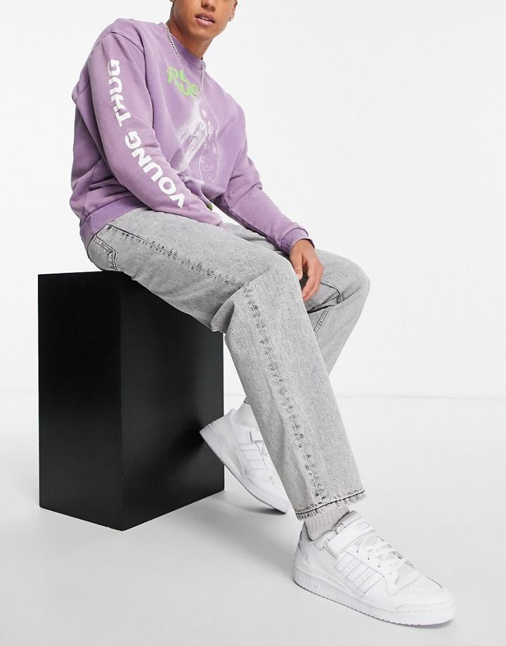 Asos Design Baggy Jeans In Washed Gray-grey