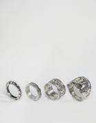 Designb Multi Pack Festival Rings With Elephant Design - Silver