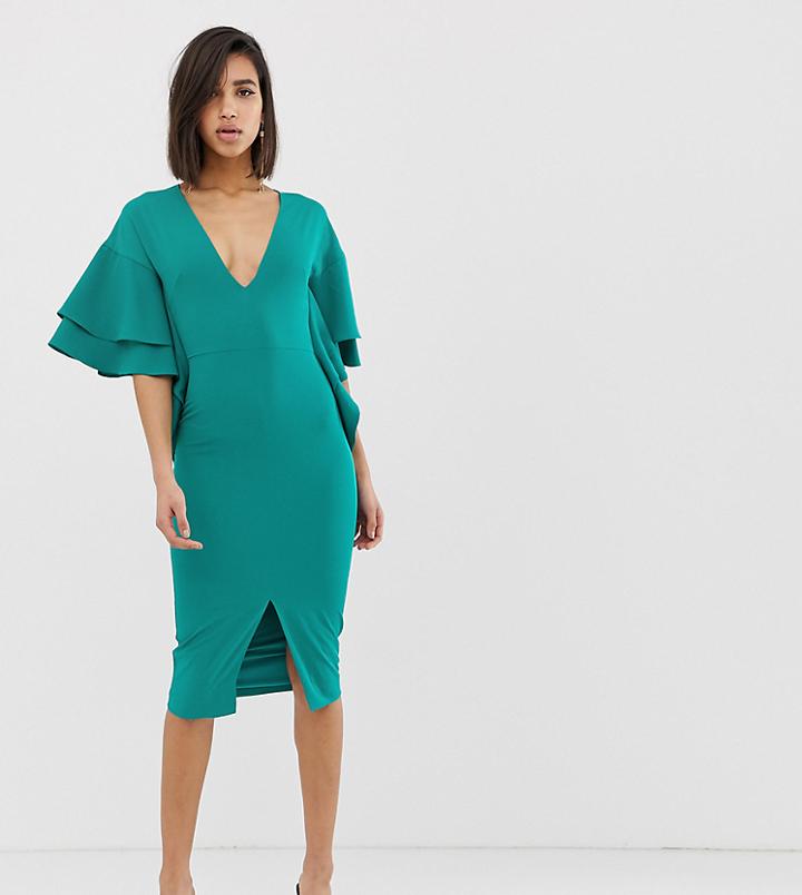 Lavish Alice Exaggerated Frill Sleeve Midi Dress In Jade Green - Green